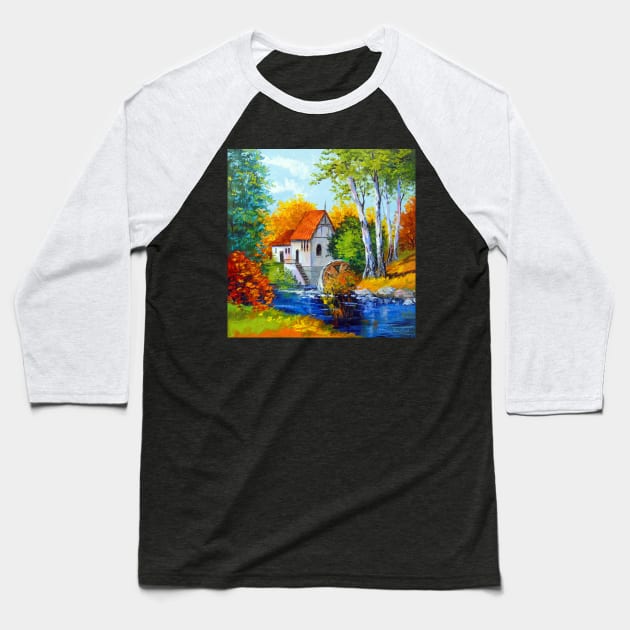 Mill by the river Baseball T-Shirt by OLHADARCHUKART